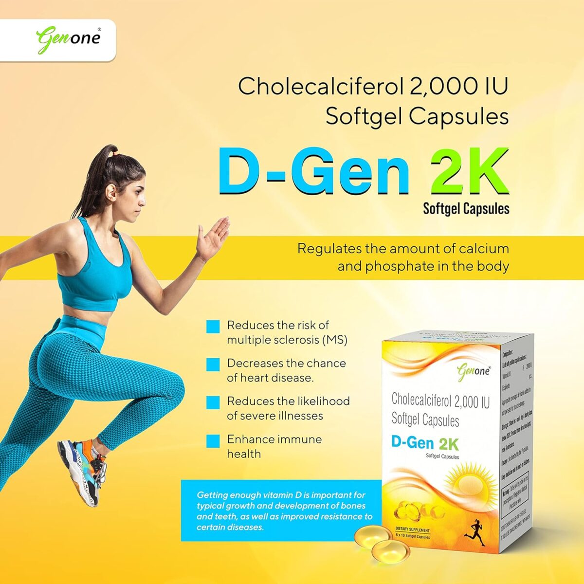 Genone DGen 2k Vitamin D3 Capsules for Strong Bones and Immunity (60 Capsules) - Image 4