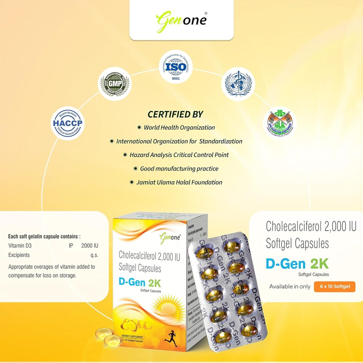 Genone DGen 2k Vitamin D3 Capsules for Strong Bones and Immunity (60 Capsules) - Image 5