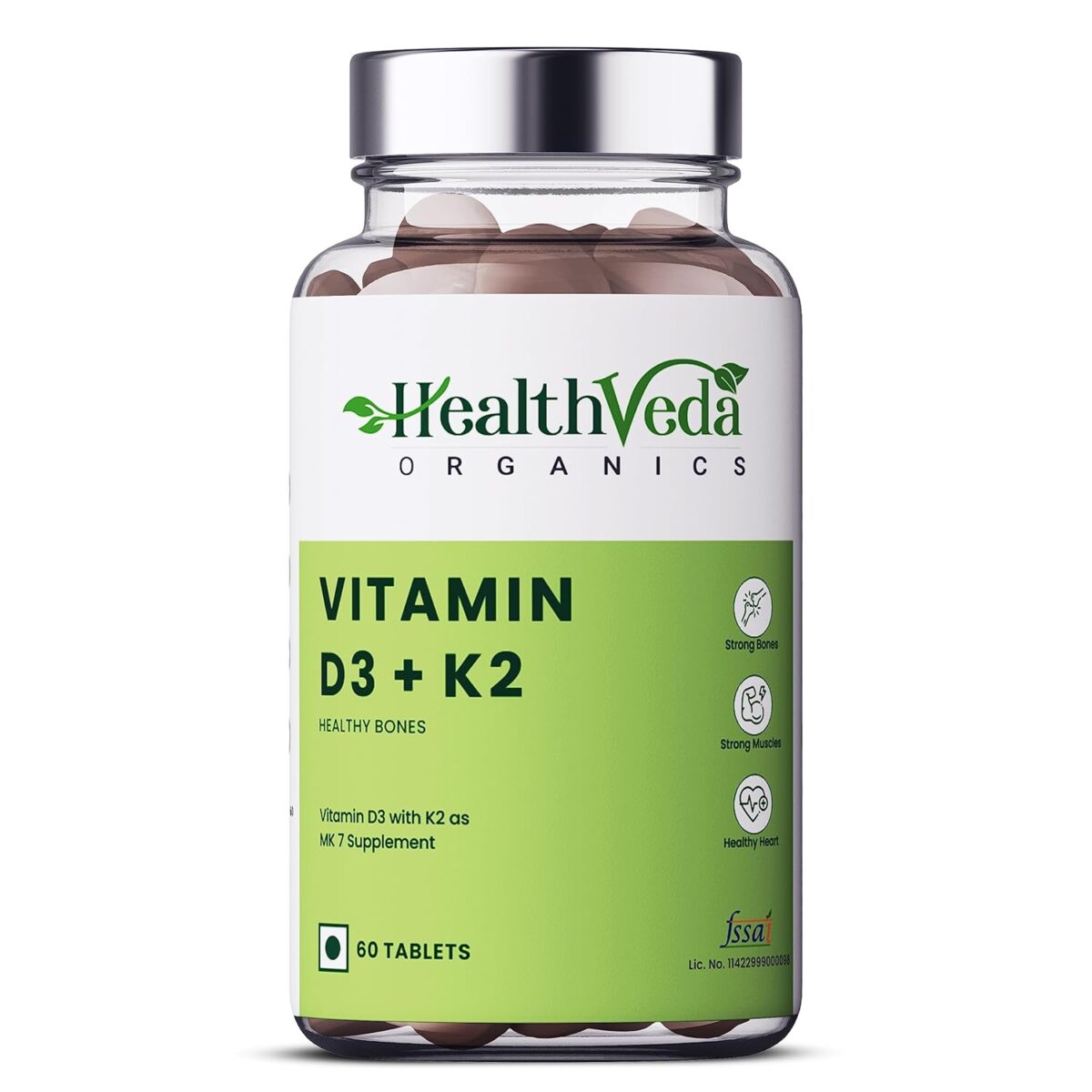 Health Veda Organics Vitamin D3 (400 IU) + Vitamin K2 as MK7 Supplement (55mcg) | 60 Veg Tablets | Supports Healthy Bones, Boosts Immune System & Joint Health | For Men & Women - Image 1