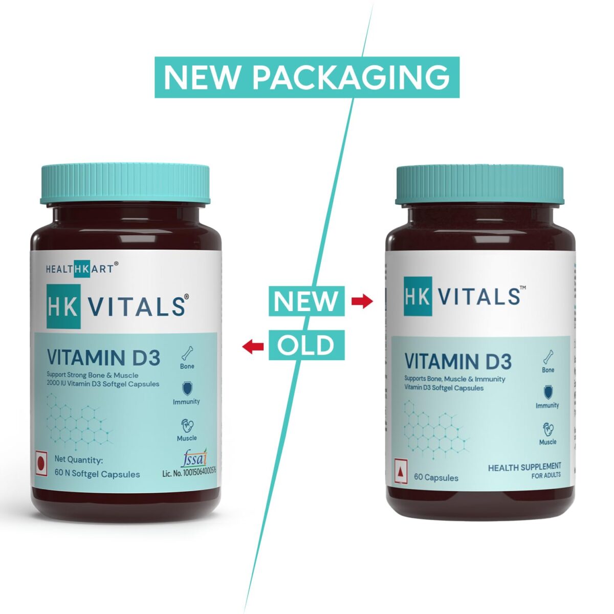 HealthKart HK Vitals Vitamin D3 (2000 IU), with Sunflower Oil, Promotes Calcium Absorption, Bone Health, Muscle Strength & Immunity, 60 Vitamin D Capsules - Image 2