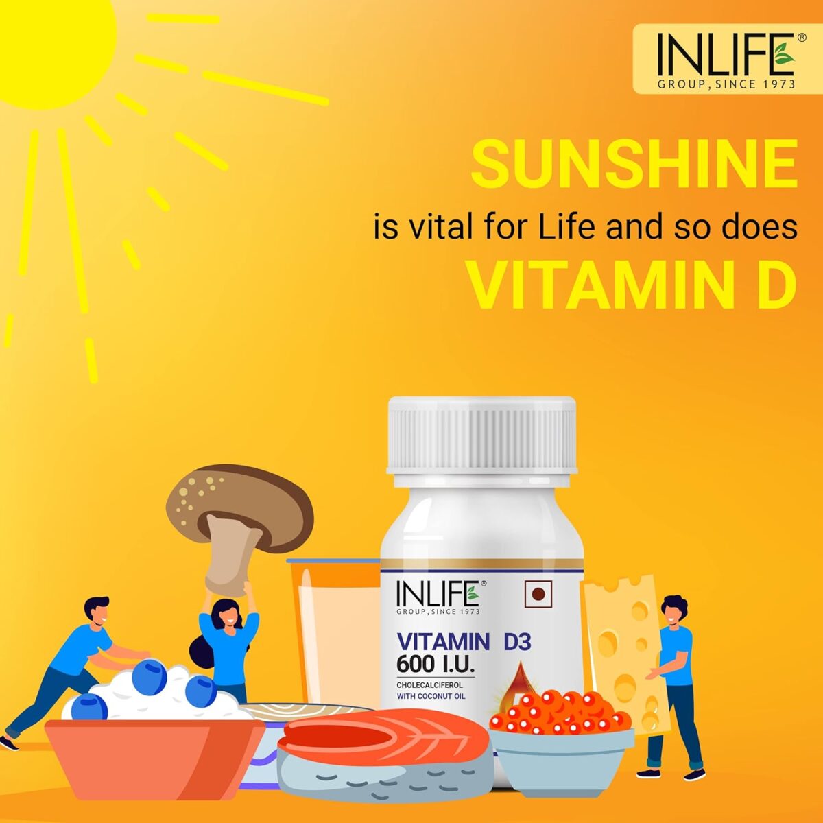 INLIFE Vitamin D3 600 IU Cholecalciferol Supplement with Coconut Oil for Better Absorption, For Men & Women, Immunity, Bone Health, Muscles - 60 Liquid Filled Capsules (Pack of 1, 60) - Image 7