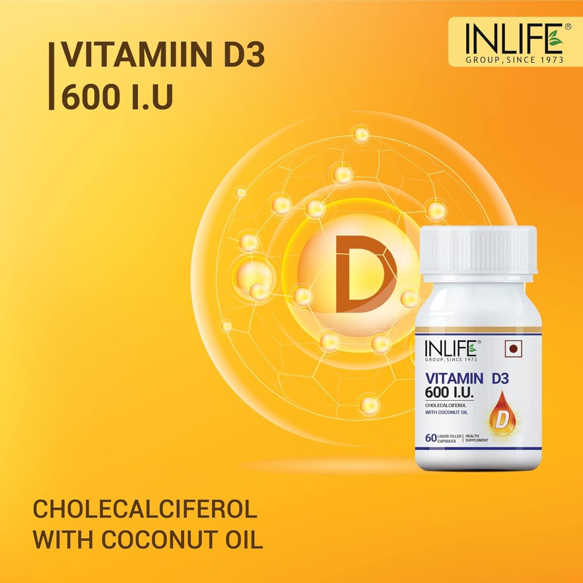 INLIFE Vitamin D3 600 IU Cholecalciferol Supplement with Coconut Oil for Better Absorption, For Men & Women, Immunity, Bone Health, Muscles - 60 Liquid Filled Capsules (Pack of 1, 60) - Image 8