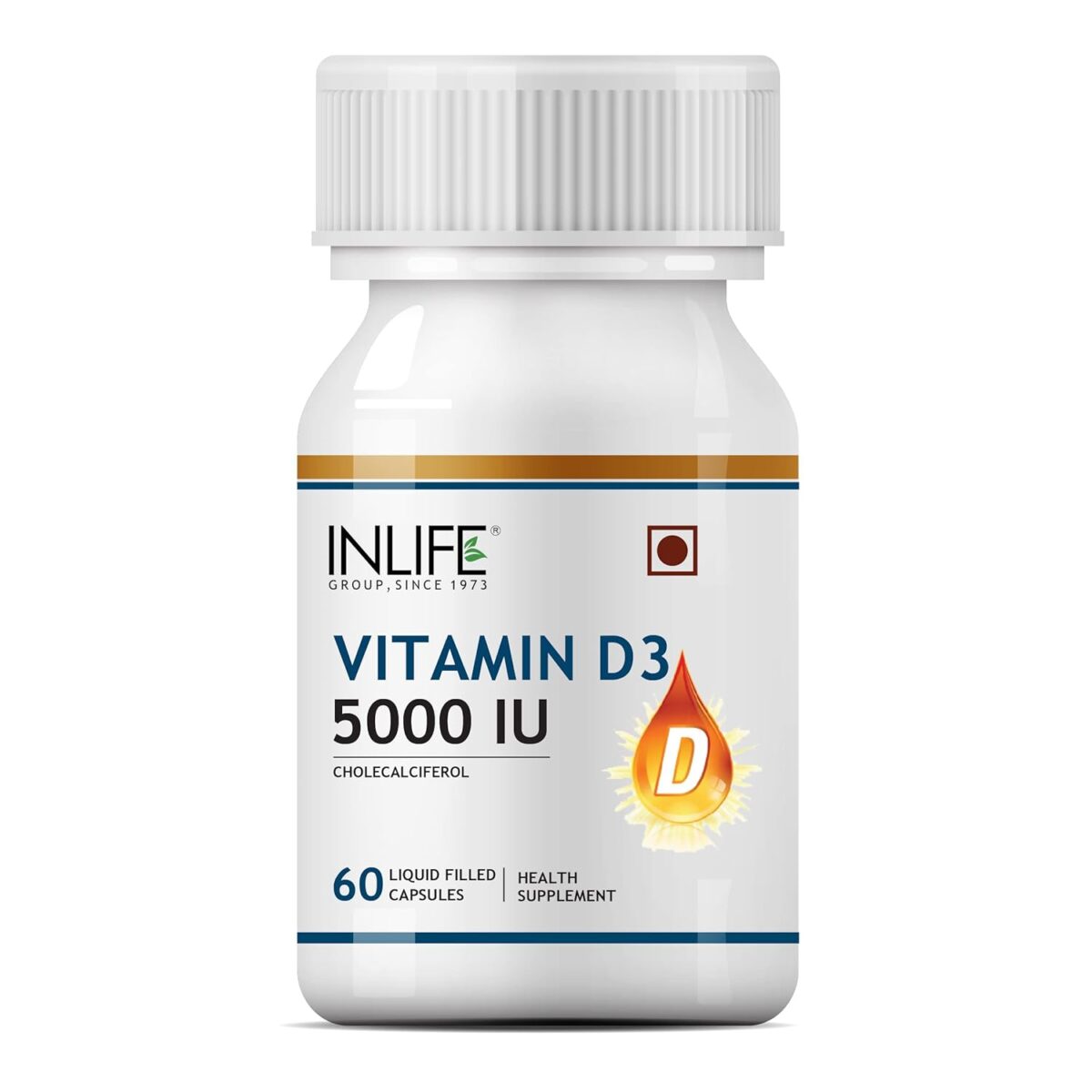 INLIFE Vitamin D3 Cholecalciferol Supplement with Coconut Oil for Better Absorption, For Men & Women, Immunity, Bone Health, Muscles - 60 Capsules - Image 1
