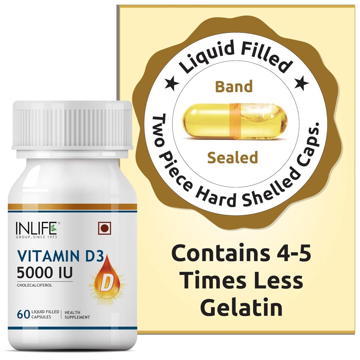 INLIFE Vitamin D3 Cholecalciferol Supplement with Coconut Oil for Better Absorption, For Men & Women, Immunity, Bone Health, Muscles - 60 Capsules - Image 7