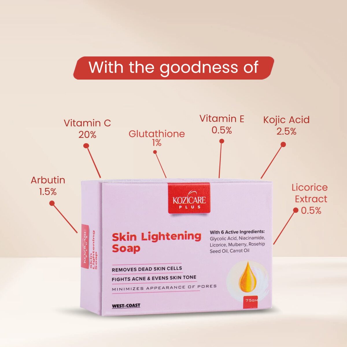 Kozicare Plus Skin Lightening Soap with Kojic Acid, Glutathione, Alpha Arbutin (75 gm x 3) - Image 5