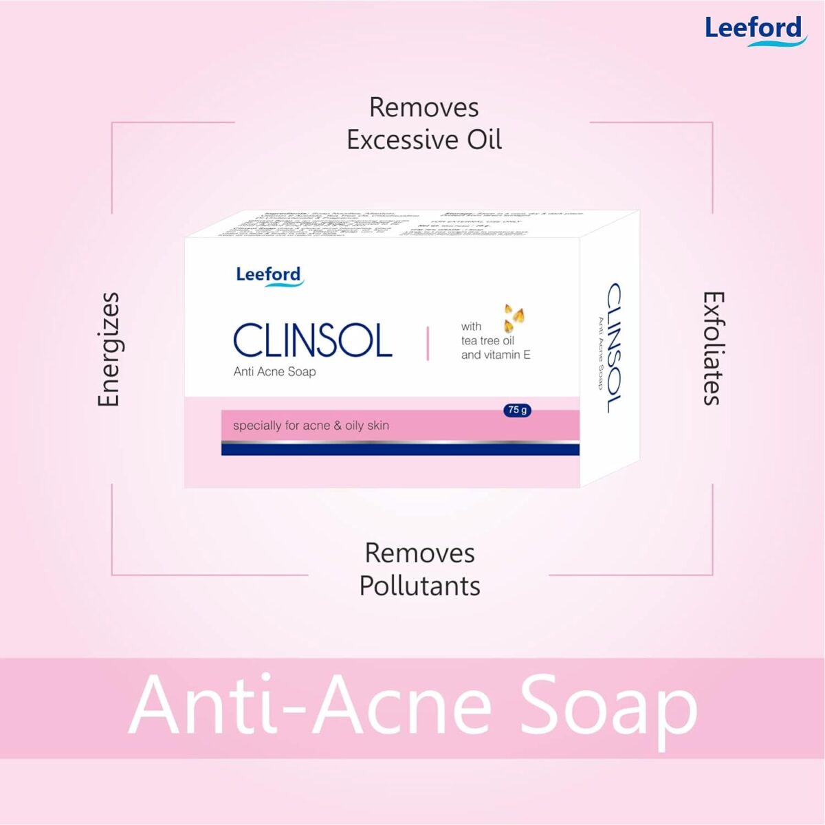 Leeford Clinsol Anti Acne Soap (75gm) For Acne, Pimples - Image 3