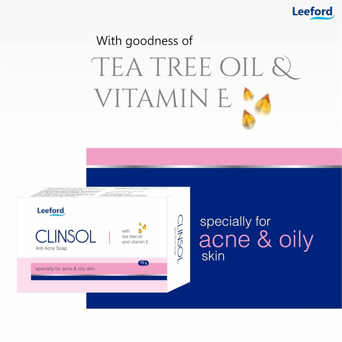 Leeford Clinsol Anti Acne Soap (75gm) For Acne, Pimples - Image 4