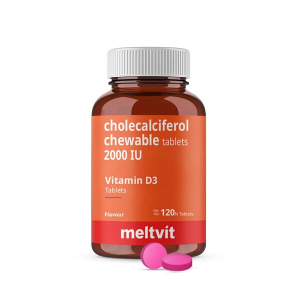 MELTVIT Chewable Vitamin D3 2000 IU - Cholecalciferol Vitamin D Supplement for Women & Men | Raspberry Flavour - 120 Tablets