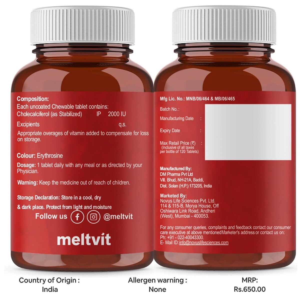 MELTVIT Chewable Vitamin D3 2000 IU - Cholecalciferol Vitamin D Supplement for Women & Men | Raspberry Flavour - 120 Tablets - Image 8