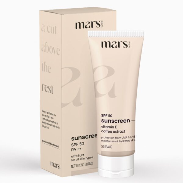 Mars by GHC Broad Spectrum UVA & UVB Protection Anti-Pollution Sunscreen Cream SPF 50, PA++, No white cast, SLS-Free, Paraben-Free, 100% Vegan - (50gm)