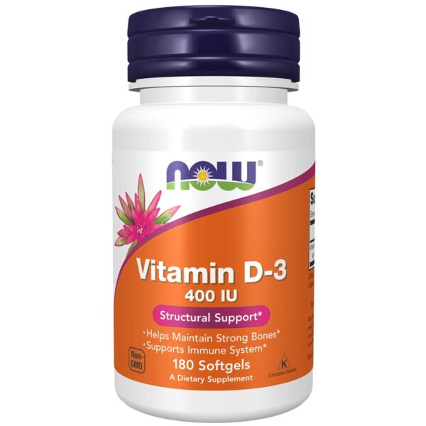 Now Foods Vitamin D-3 400 IU Pack of 180 Softgels