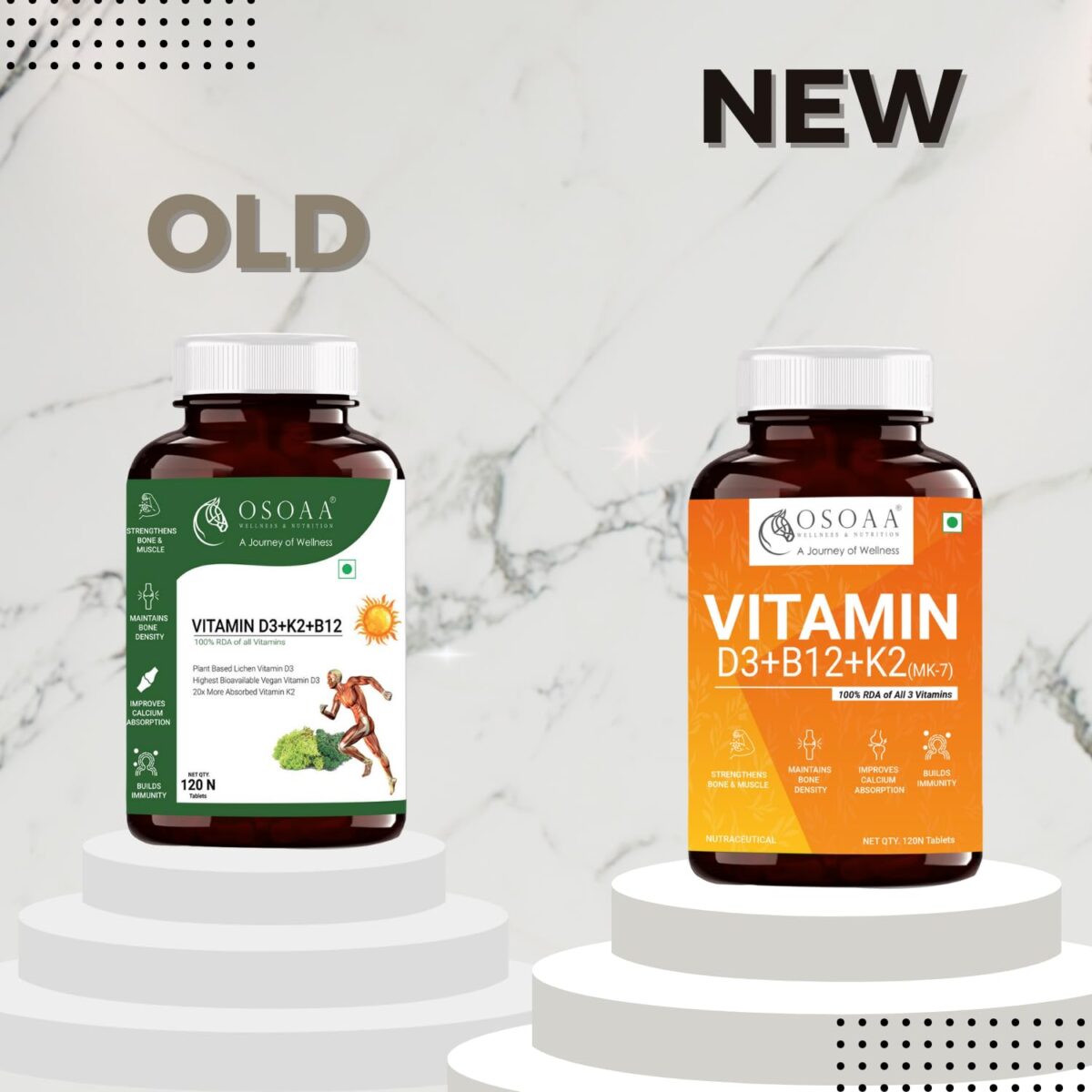 OSOAA 100% RDA Veg Vitamin D3 K2(MK7) B12 for Men & Women - 120 Tabs | Vitashine D3- Lichen Source High Absorption Plant Supplement for Bone, Joint Support & Immunity - Image 2