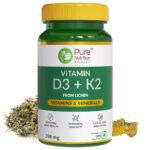 Pure Nutrition Naturals Vitamin D3 Plus K2, Vitamin D3 (600 IU) Supplement for Strong Bones - 60 Veg Tablets