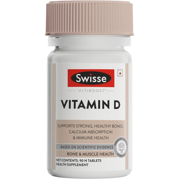 Swisse Vitamin D - 100% RDA of Vitamin D3 High Absorption Vitamin D3 For Healthy Bones, Immunity & Strong Muscles (90 Tablets)