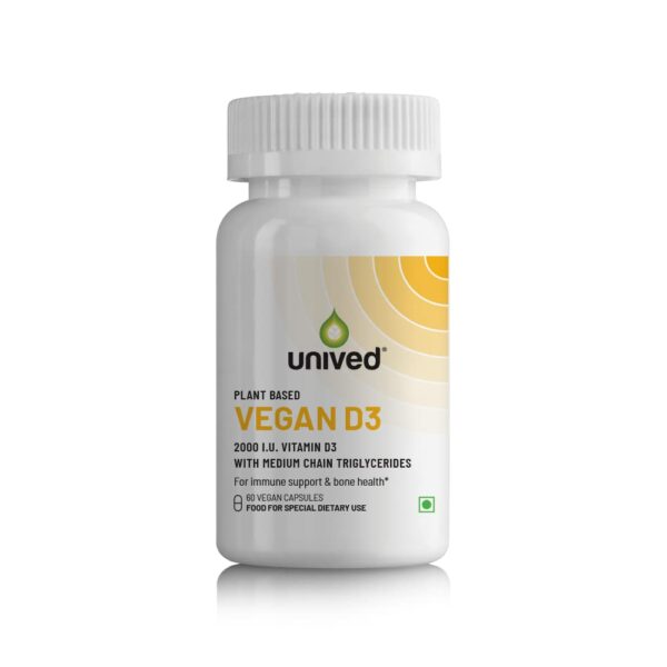 Unived Plant-Based Vegan Vitamin D3 from Lichen, 2000 I.U. with Medium Chain Triglycerides, 60 Vegan Capsules