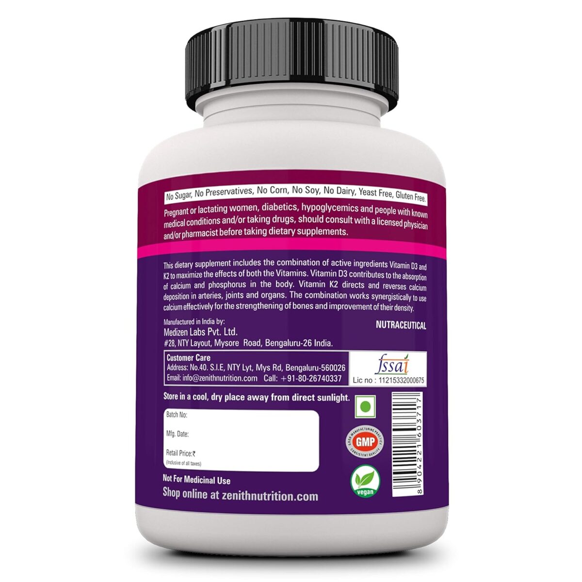 Zenith Nutrition Vitamin-D3 120 Veg Capsules | Support for Your Heart, Bones & Teeth | Lab tested - Image 4