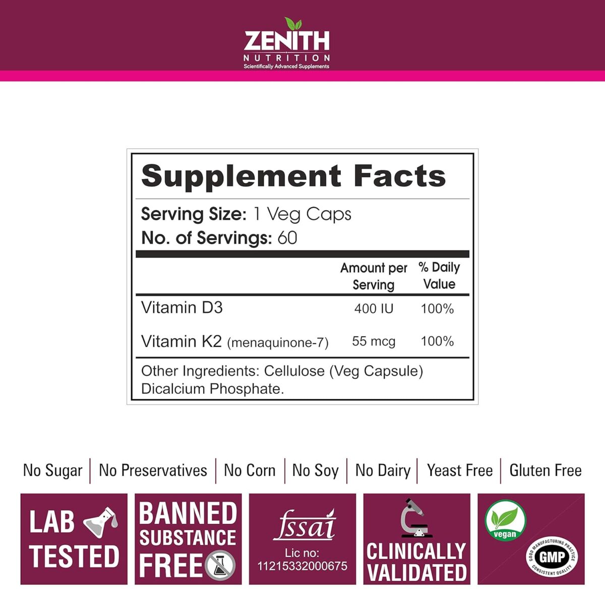 Zenith Nutrition Vitamin-D3 120 Veg Capsules | Support for Your Heart, Bones & Teeth | Lab tested - Image 5