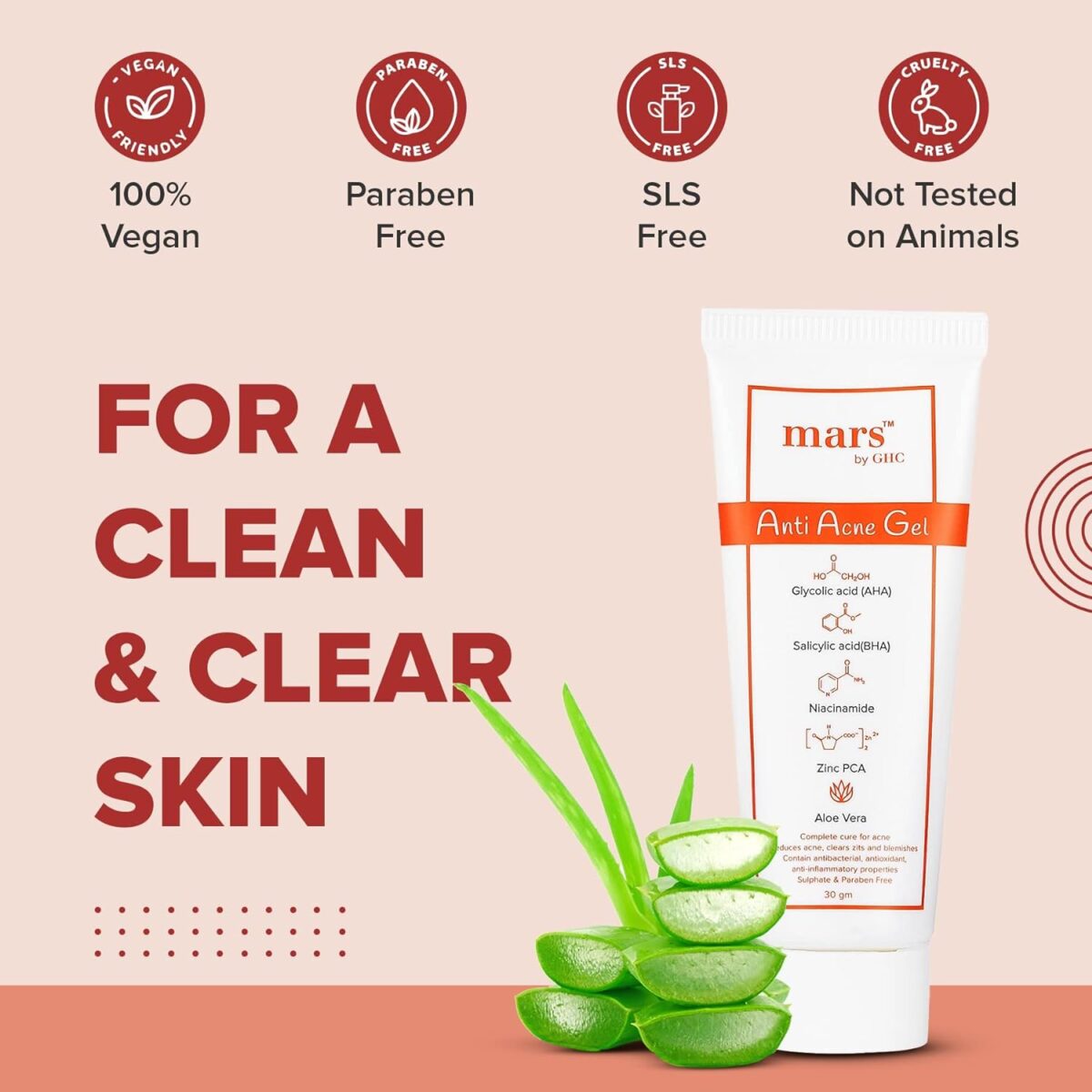 mars by GHC Anti Acne & Pimple Removal Face Gel | Oil Free Hydrating Gel for Marks, Dark Spot Removal with Niacinamide, Glycolic Acid and Salicylic Acid, 30 gm - Image 5