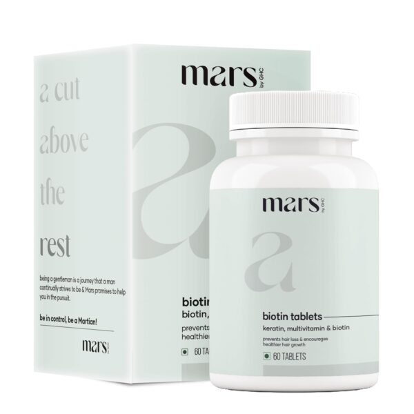 mars by GHC Biotin Tablets - (60 Tablets) | Supplement for Hair Growth, Strong Hair and Glowing Skin, Fights Nail Brittleness