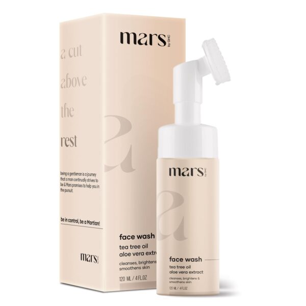 mars by GHC Tea Tree Foaming Face Wash With Built-In Face Brush, Hydrates Skin, Acne & Oil Control, Deep Cleansing, Nourishing & Moisturising Wash | Chemical Free (120 ml)