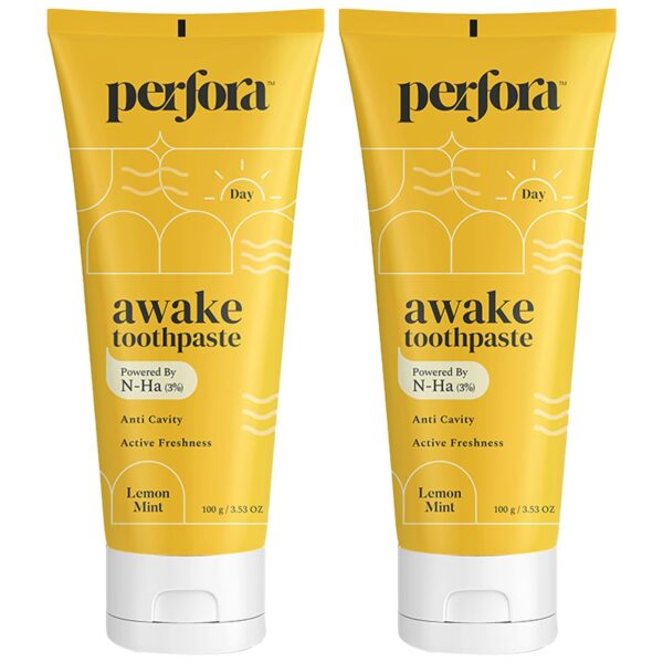 Perfora Awake Toothpaste | Active Freshness Cavity Prevention | Vitamin Enriched SLS & Fluoride Free Toothpastes | N-Ha For Teeth Remineralisation | Healthy Gums & Oral Care | Lemon Mint | 100 gm Pack of 2