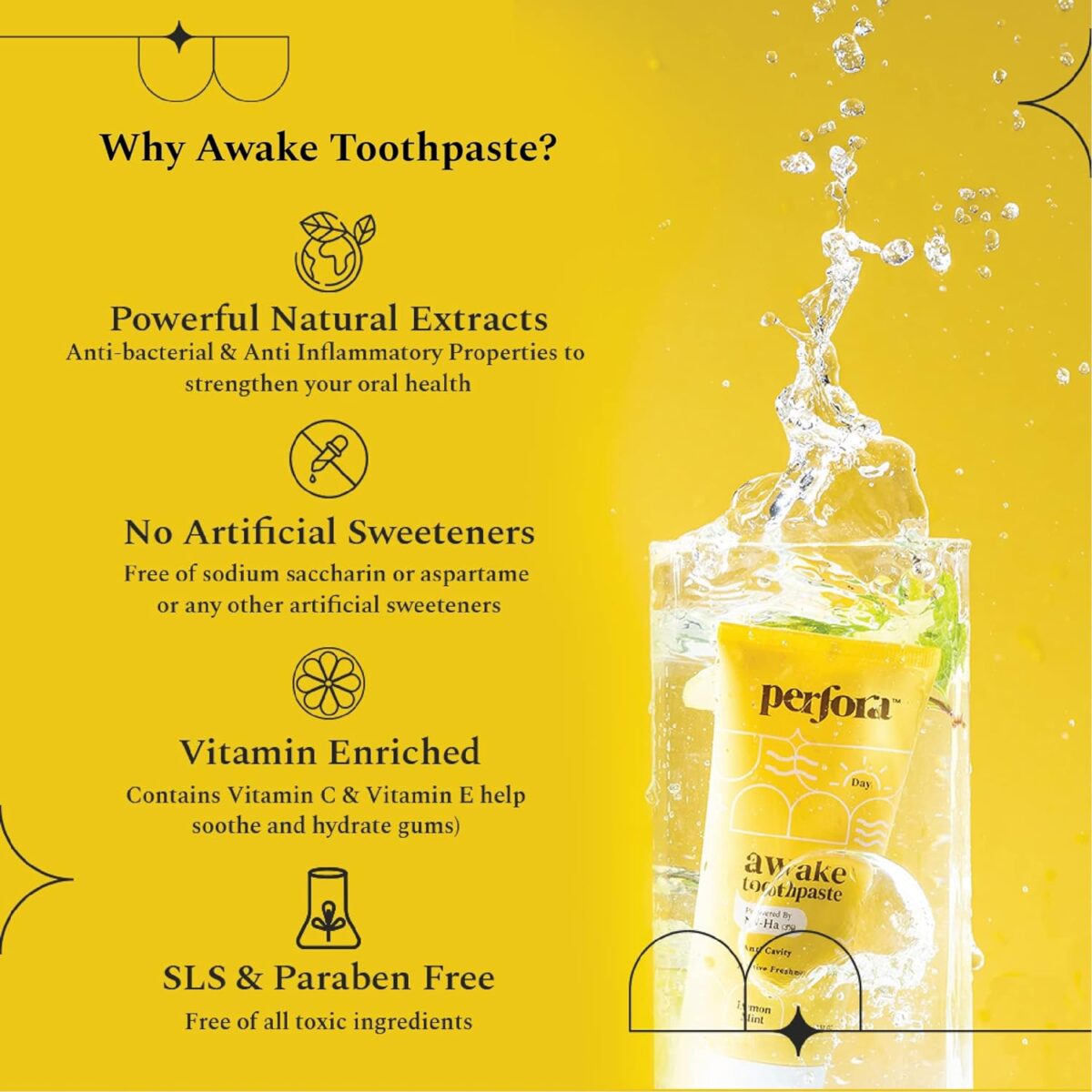 Perfora Awake Toothpaste | Active Freshness Cavity Prevention | Vitamin Enriched SLS & Fluoride Free Toothpastes | N-Ha For Teeth Remineralisation | Healthy Gums & Oral Care | Lemon Mint | 100 gm Pack of 2 - Image 4