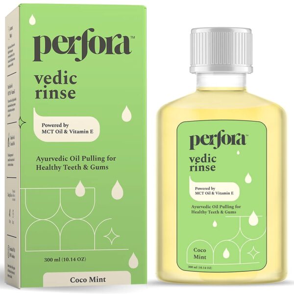 Perfora Oil Pulling For Healthier Teeth & Gums|Ayurvedic Dental Mouthwash for Oral Health, Detoxification & Bad Breath|Teeth Whitener & Freshens Breath|Coco Mint Flavor |Pack of 300ml - 30 Day Pack