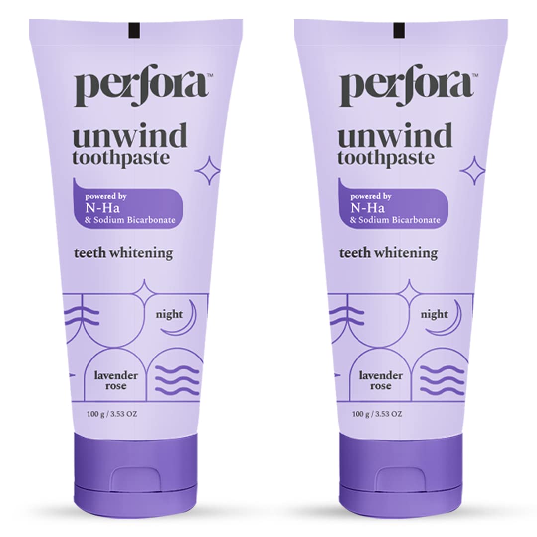 Perfora Unwind Toothpaste Teeth Whitening & Superior Cleaning SLS & Fluoride Free Toothpastes 1 Perfora Unwind Toothpaste | Teeth Whitening & Superior Cleaning | SLS & Fluoride Free Toothpastes | N-Ha For Teeth Remineralisation | Healthy Gums & Complete Dental Care | Lavender Rose | Pack of 2 - Image 1