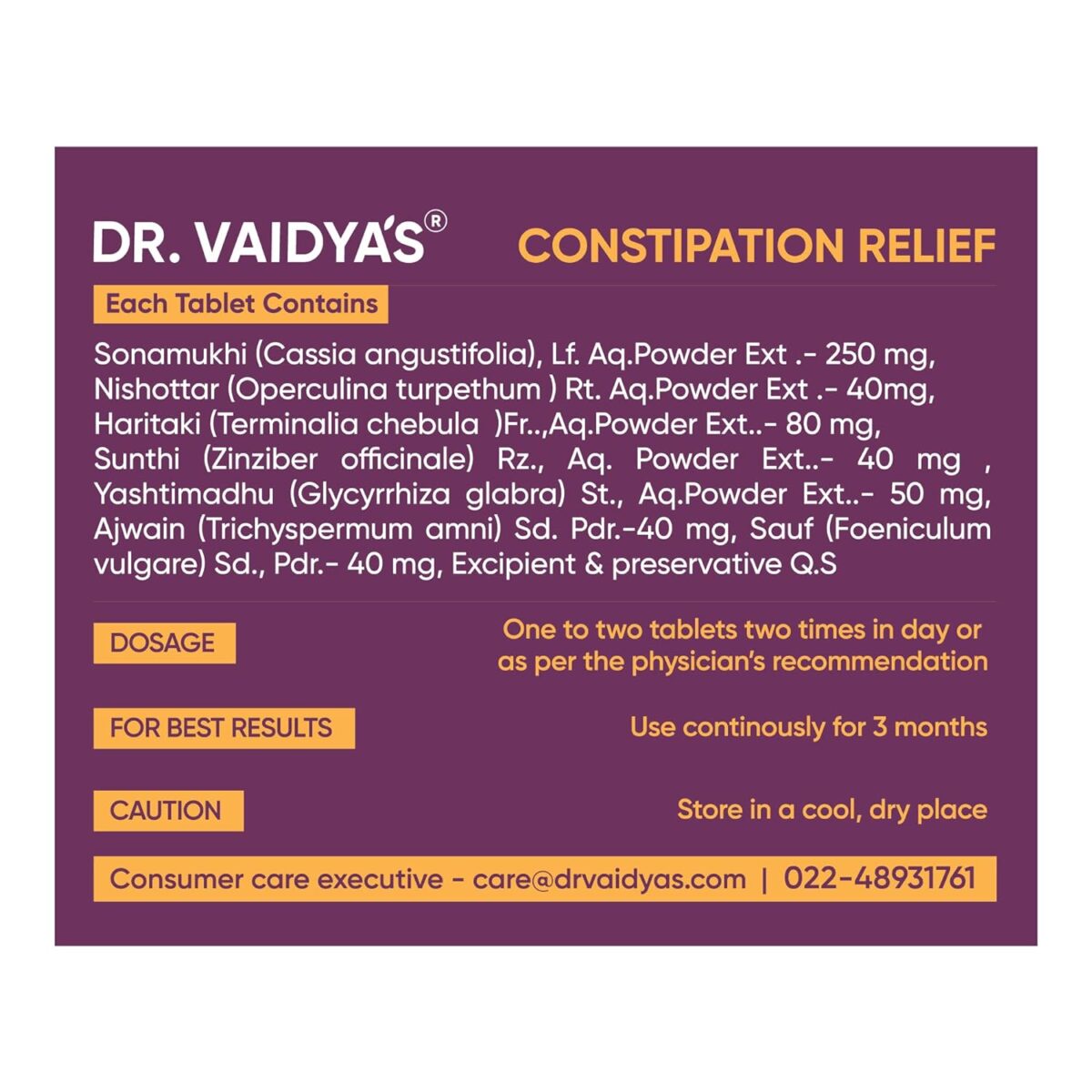 DR. VAIDYA'S Constipation Relief 30 Capsules x 2 - Image 8