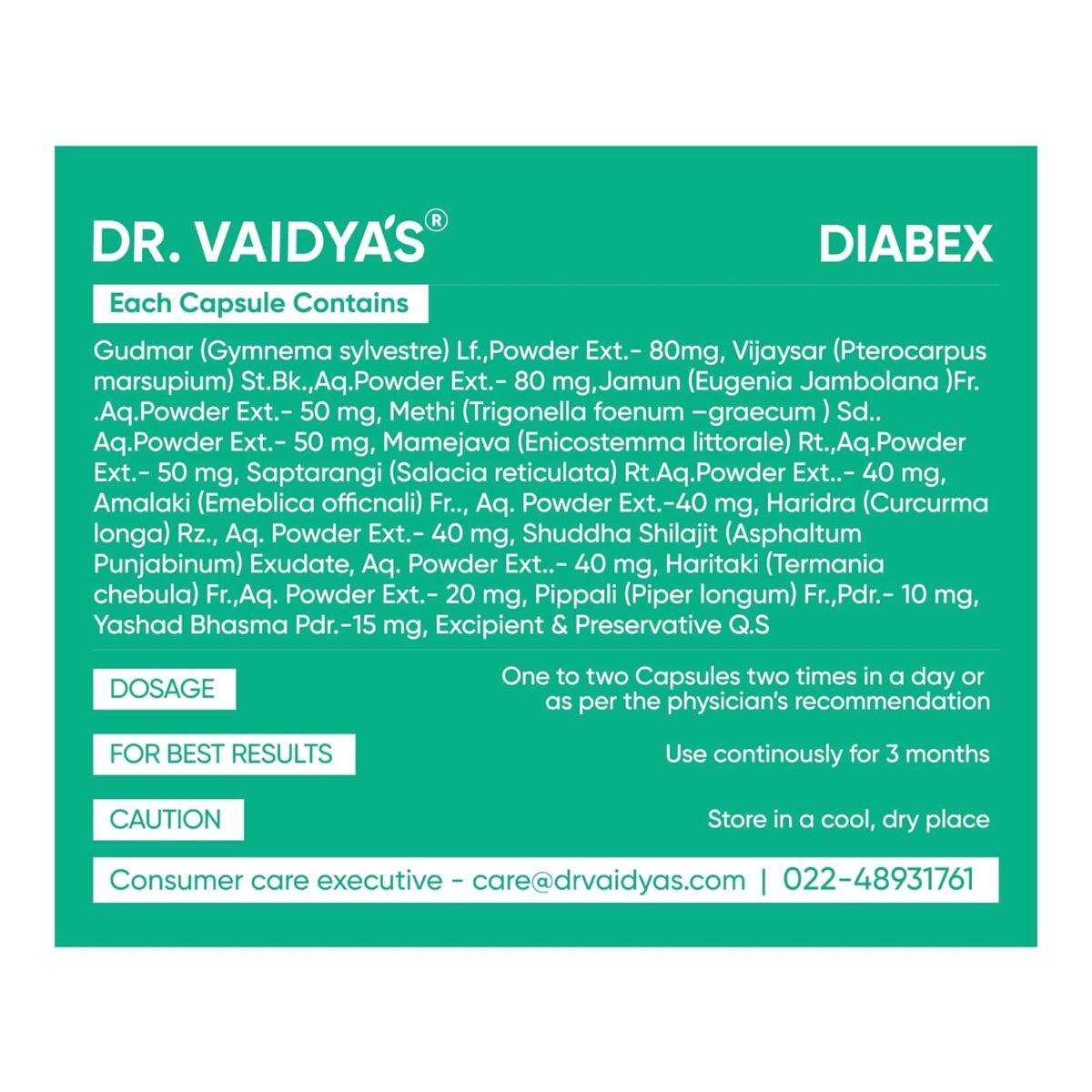 DR. VAIDYA'S Diabex Capsules Goodness of Methi, Karela and Neem (30 Capsules x 2) - Image 7