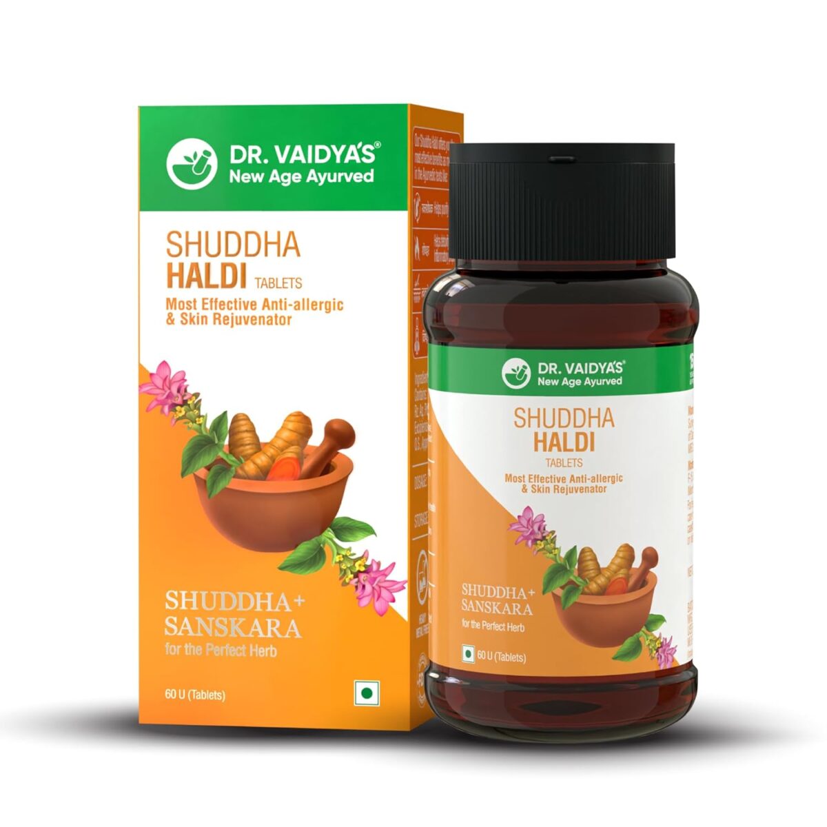 DR. VAIDYA'S Shuddha Haldi with effective Anti-Allergic & Skin Rejuvenator | 3-Step Sanskara Process for Maximum Potency | 60 Tablets - Image 1