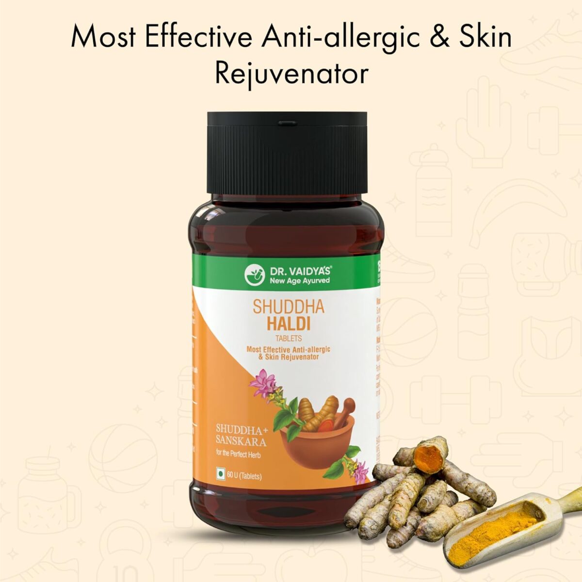 DR. VAIDYA'S Shuddha Haldi with effective Anti-Allergic & Skin Rejuvenator | 3-Step Sanskara Process for Maximum Potency | 60 Tablets - Image 5