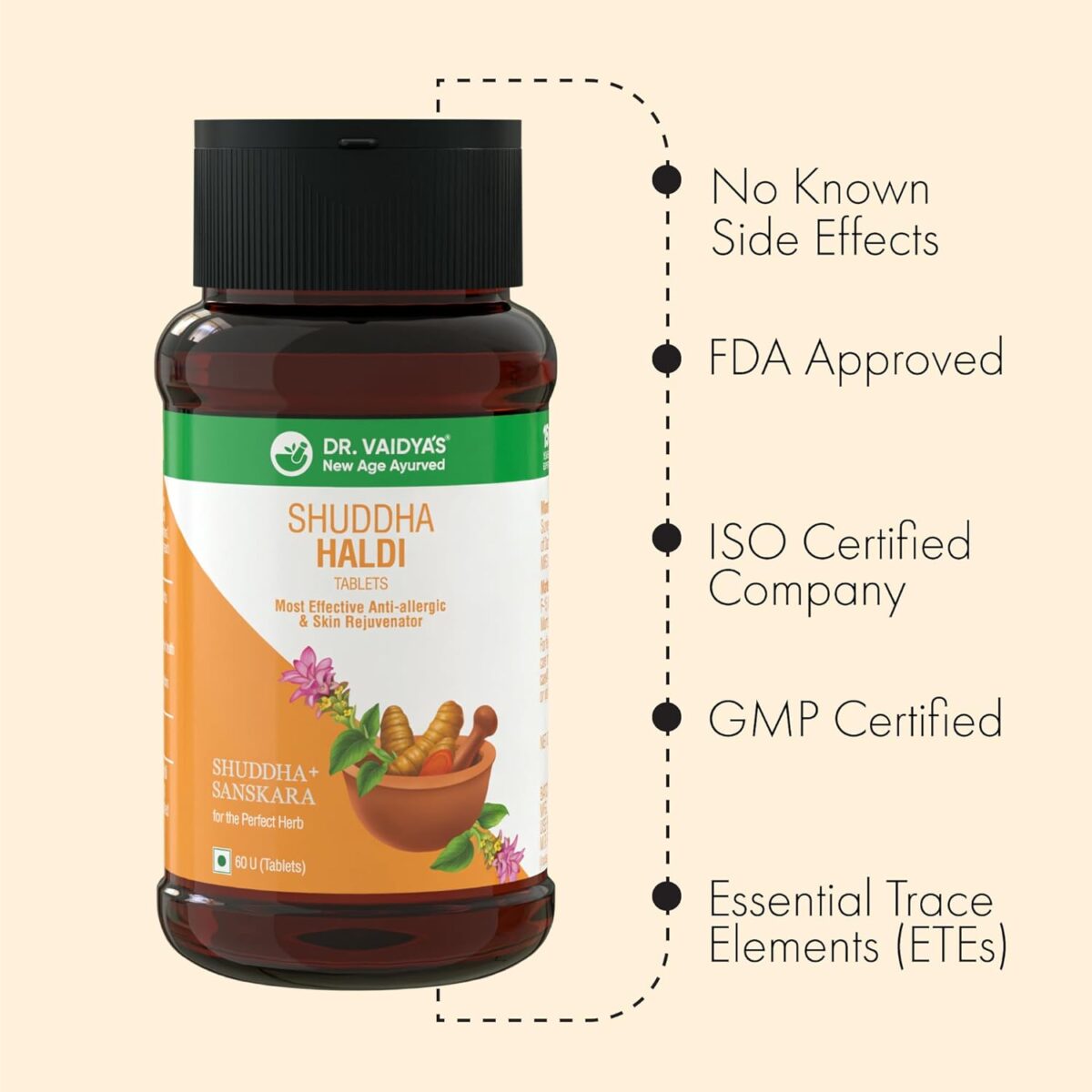 DR. VAIDYA'S Shuddha Haldi with effective Anti-Allergic & Skin Rejuvenator | 3-Step Sanskara Process for Maximum Potency | 60 Tablets - Image 6