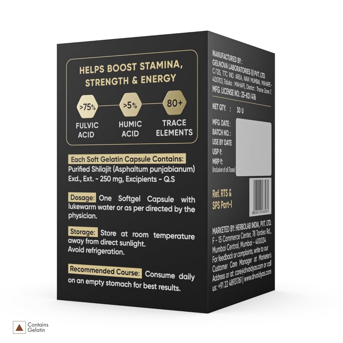 Dr. Vaidya’s Herbo24Turbo Shila-jit Resin Softgels For Boosting Stamina, Strenght & Energy | 30 Softgels x 2 - Image 2