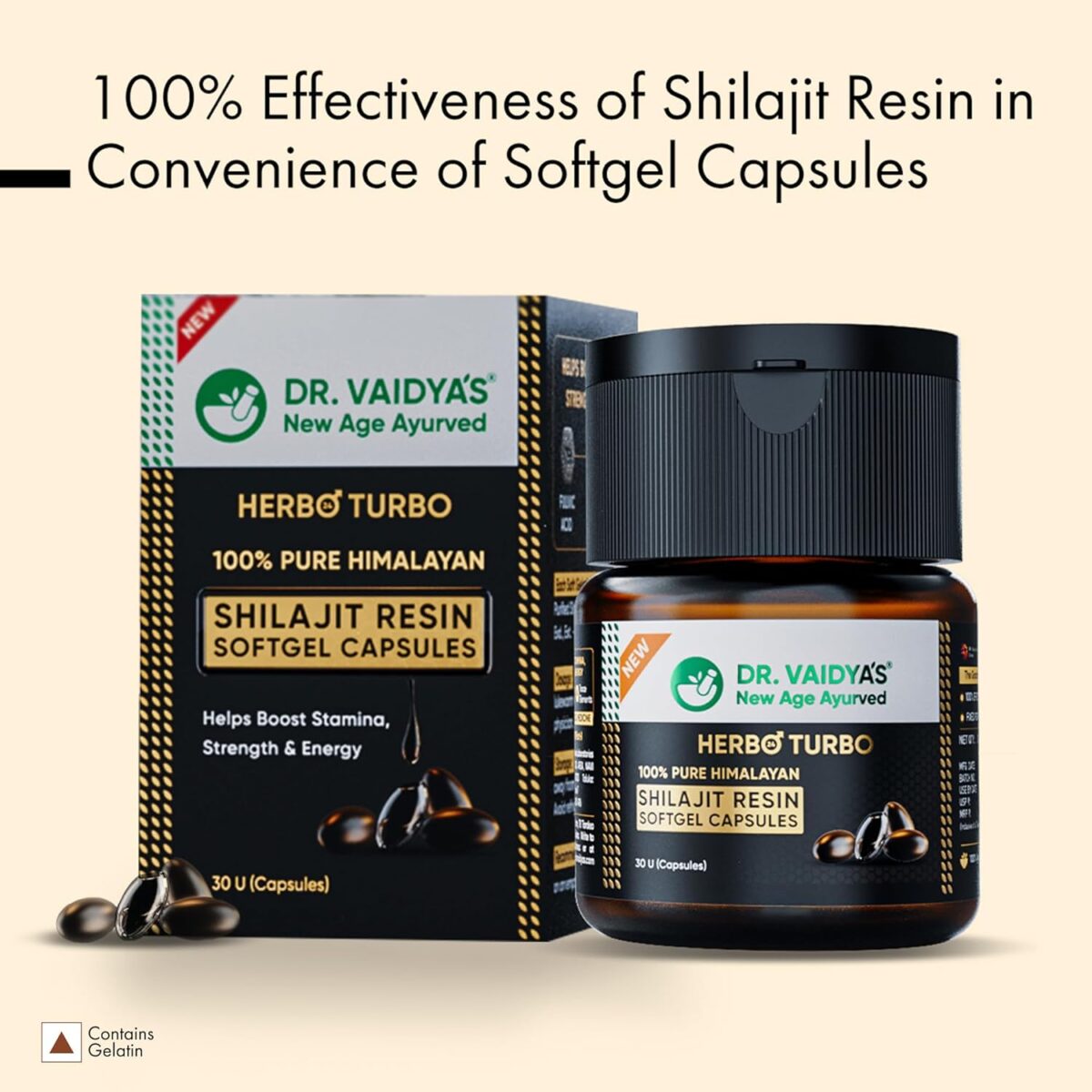 Dr. Vaidya’s Herbo24Turbo Shila-jit Resin Softgels For Boosting Stamina, Strenght & Energy | 30 Softgels x 2 - Image 4