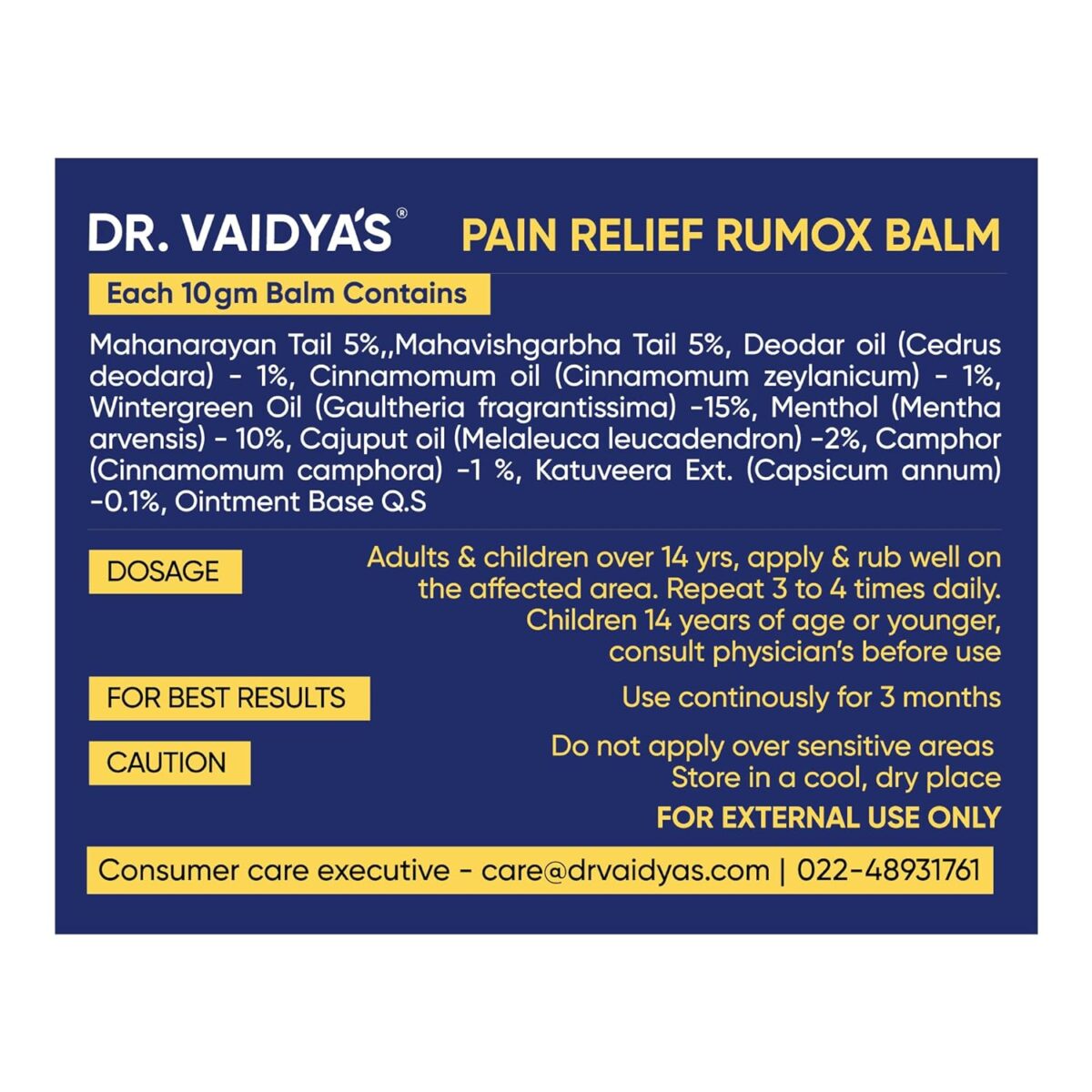 Dr. Vaidya's Rumox Pain Relief Balm | Ayurvedic Muscle & Joint Pain Balm (50g) - Image 5