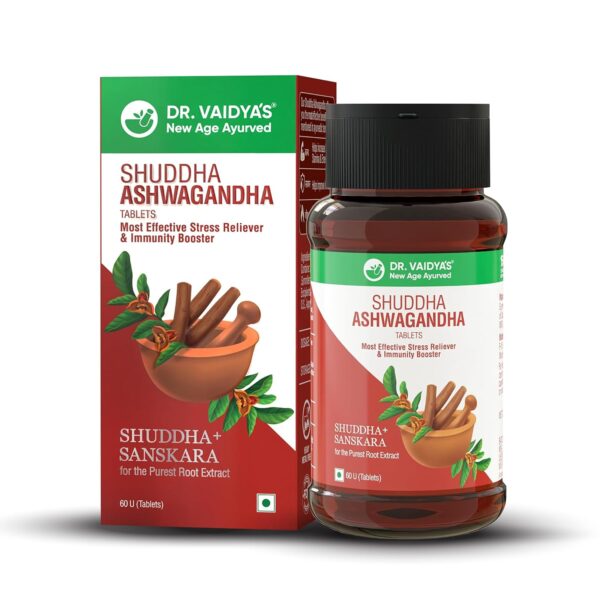 Dr. Vaidya's Shuddha Ashwagandha - Most Effective Stress Reliever and Immunity Booster | Reduce Stress, Improve Sleep, Enhance Muscle Stamina 60 Tablets