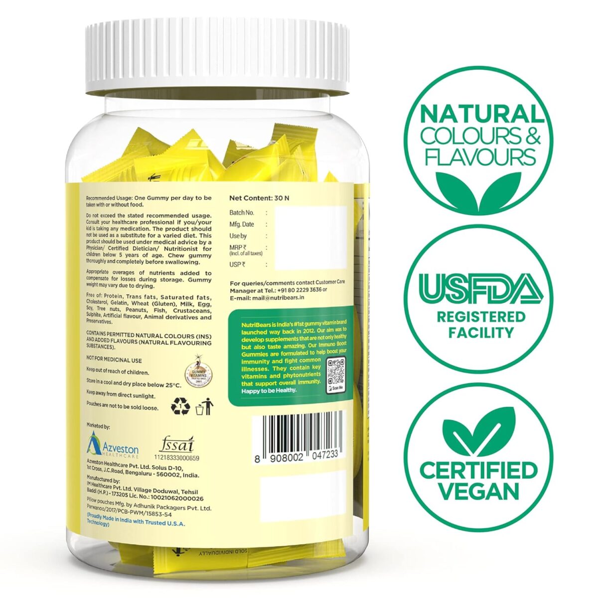 NutriBears Immuno Boost Immunity Gummies for Kids and Adults, (30 Gummy Chews) 4 NutriBears Immuno Boost Immunity Gummies for Kids and Adults, (30 Gummy Chews, Raw Mango Flavour) Vitamin C and E, Zinc, and Natural Elderberry and Blueberry, Advanced Antioxidants - Image 3