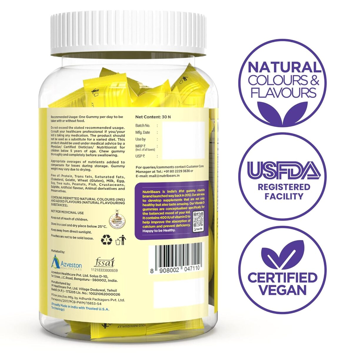NutriBears Vitamin D Gummies for Kids and Adults (30 Gummy Chewables, Lemon Flavour) 400 IU Per Gummy, Promotes Positive Mood and Enhances Calcium Absorption, Vegetarian - Image 5