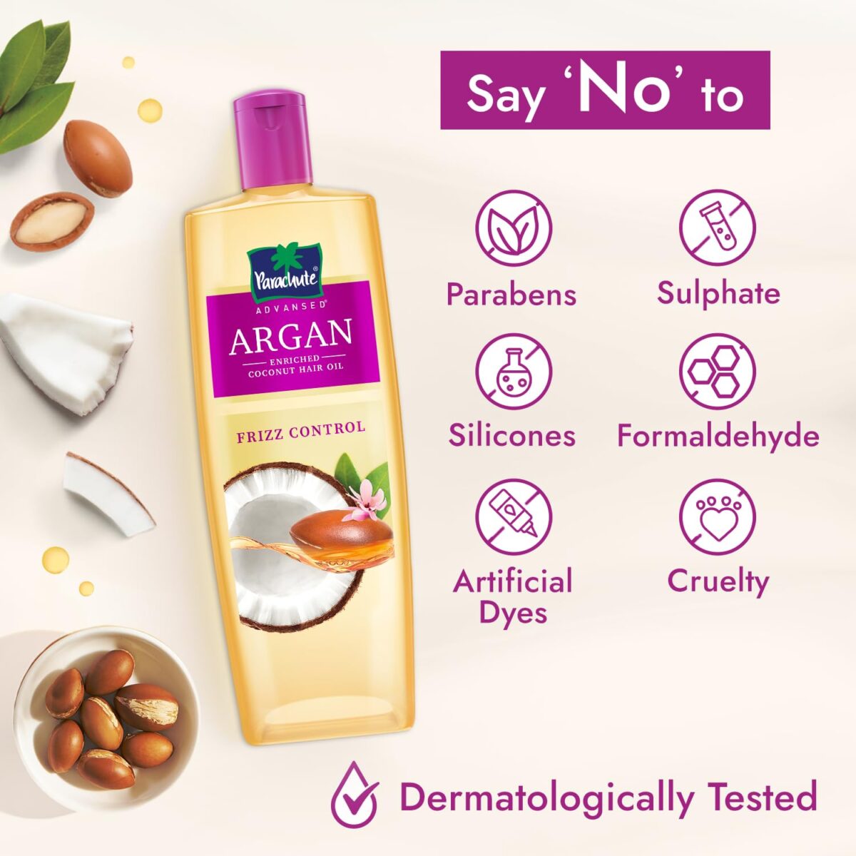 Parachute Advansed Argan-enriched Coconut Hair Oil Argan Hair Oil Blend of Superfoods Controls Frizz 300 ML 6 Parachute Advansed Argan-enriched Coconut Hair Oil| Argan Hair Oil| Blend of Superfoods| Controls Frizz| 300 ML - Image 6