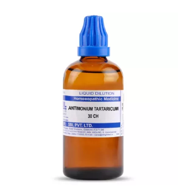 SBL Homeopathic Antimonium Tartaricum Dilution (30 ML / 100 ML) For Cough, Ringworm