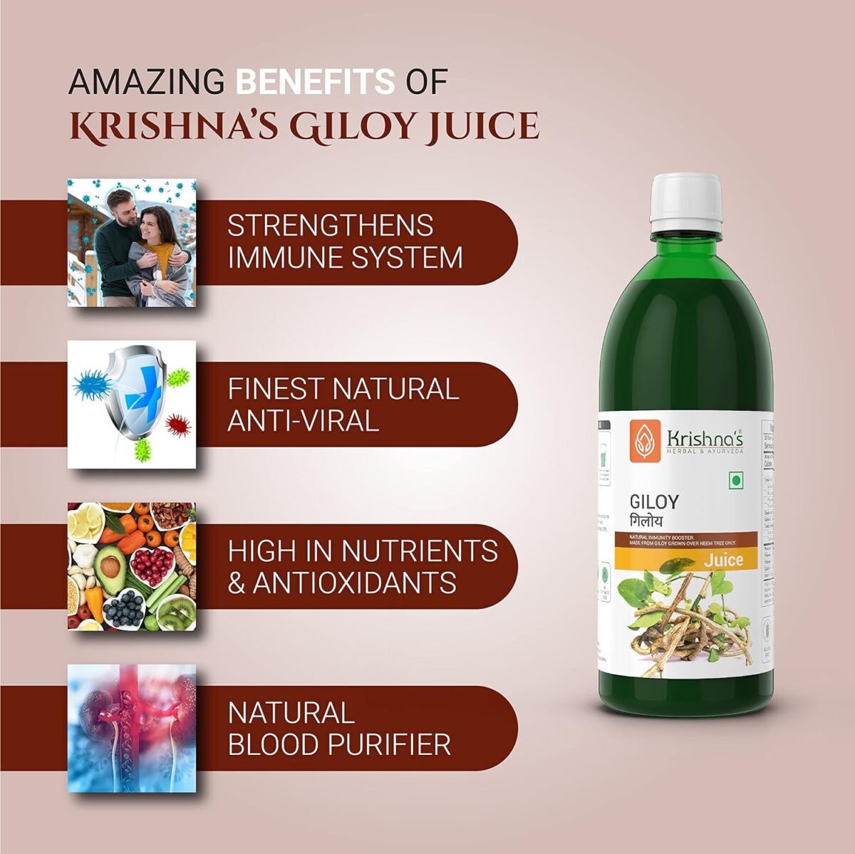 KRISHNA'S HERBAL & AYURVEDA Giloy Juice Immunity Booster - (500 ML) For Immunity Improve - Image 3