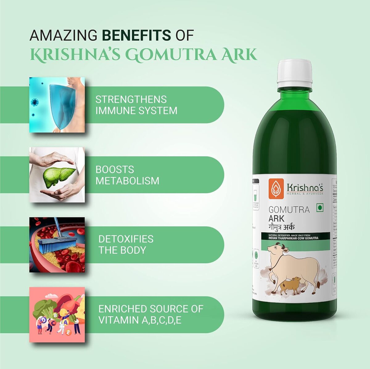 KRISHNA'S HERBAL & AYURVEDA Gomutra Ark Natural detoxifier (500 ML) 4 KRISHNA'S HERBAL & AYURVEDA Gomutra Ark | Natural detoxifier| 100% Pure & Natural Go Ark | Indian Tharparakar Gomutra | Sugar free Juice with No Added Color or Flavour - (500 ML) - Image 4