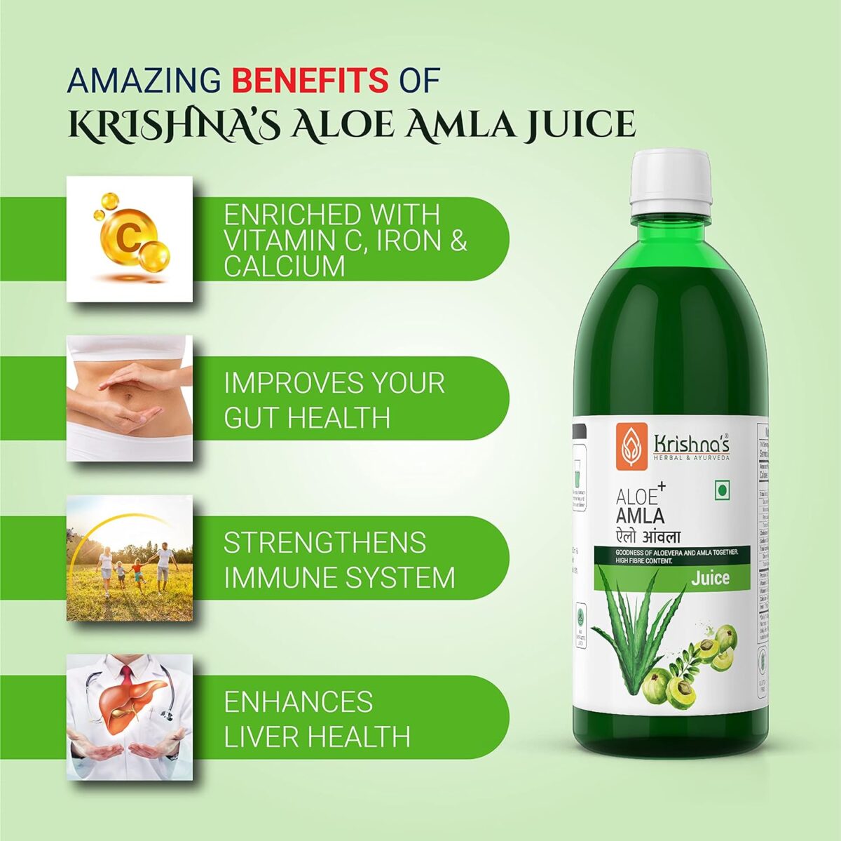 Krishna's Aloe Vera Amla Mix Juice - (500 ML) For Acne And Pimples, Hair Care - Image 4