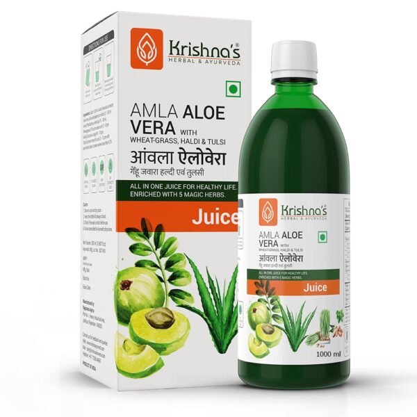 Krishna's Amla Aloe Vera Wheat-grass, Haldi & Tulsi Juice - (500 ml) For Constipation, Acidity And Indigestion