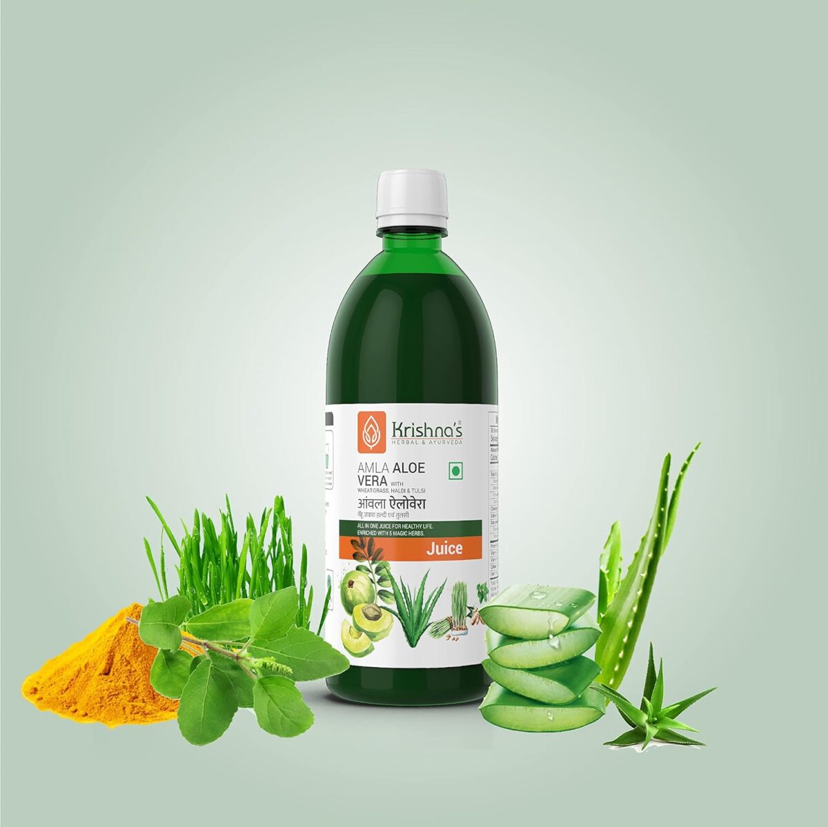 Krishna's Amla Aloe Vera Wheat-grass, Haldi & Tulsi Juice - (500 ml) For Constipation, Acidity And Indigestion - Image 5