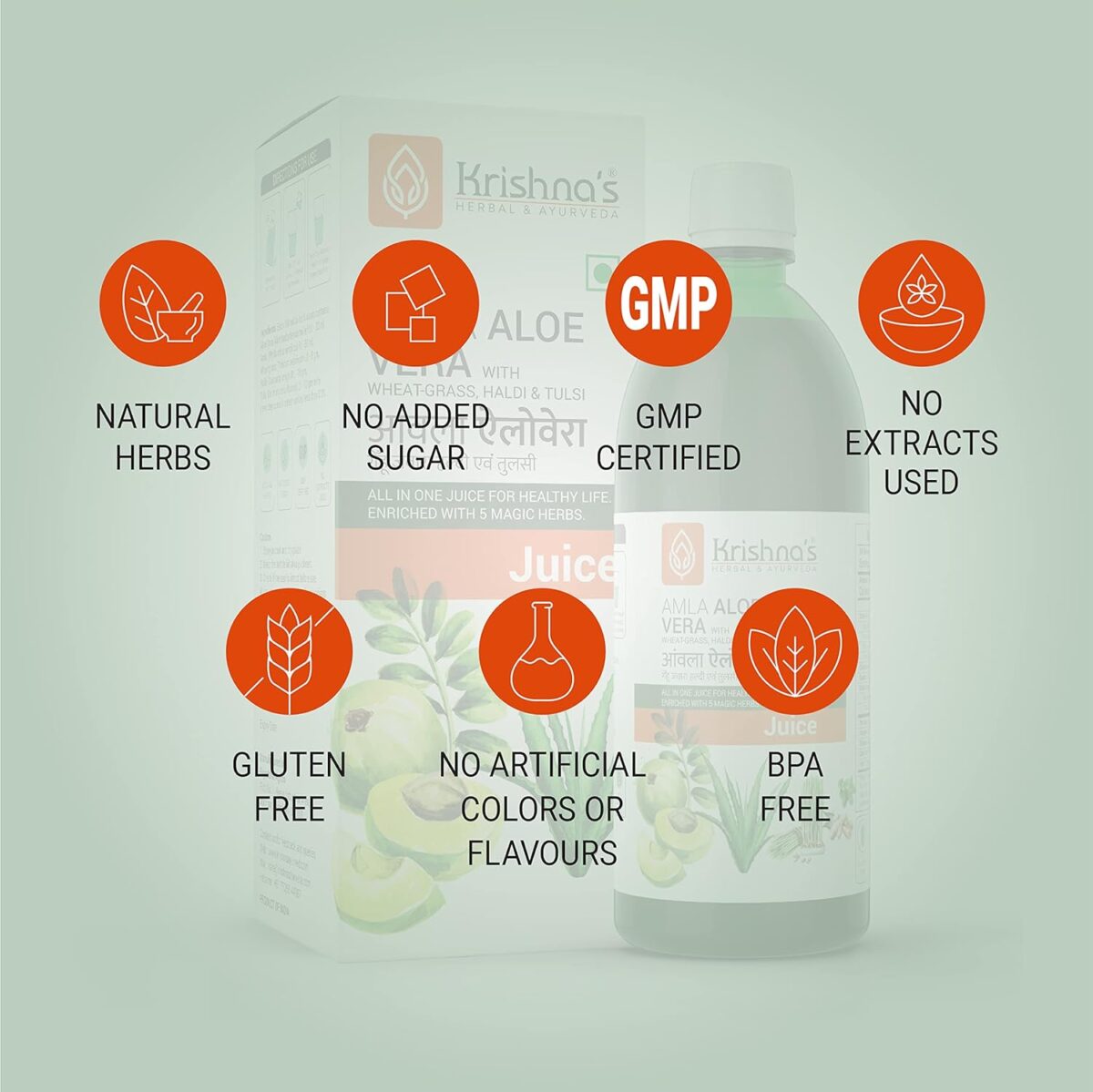 Krishna's Amla Aloe Vera Wheat-grass, Haldi & Tulsi Juice - (500 ml) For Constipation, Acidity And Indigestion - Image 7