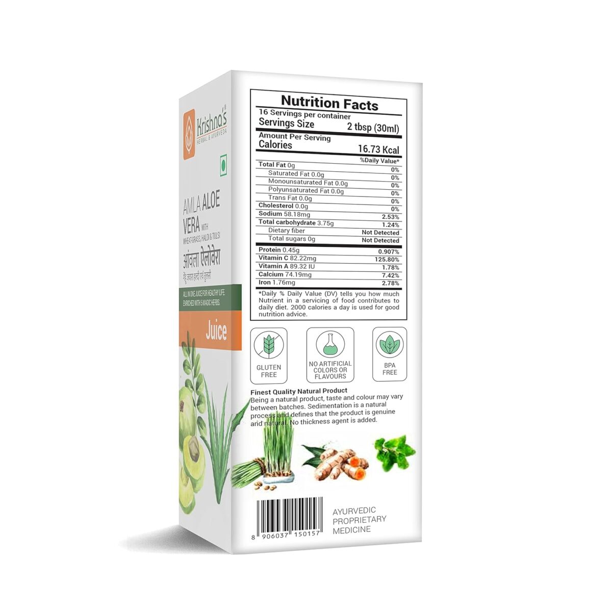 Krishna's Amla Aloe Vera Wheat-grass, Haldi & Tulsi Juice - (500 ml) For Constipation, Acidity And Indigestion - Image 8