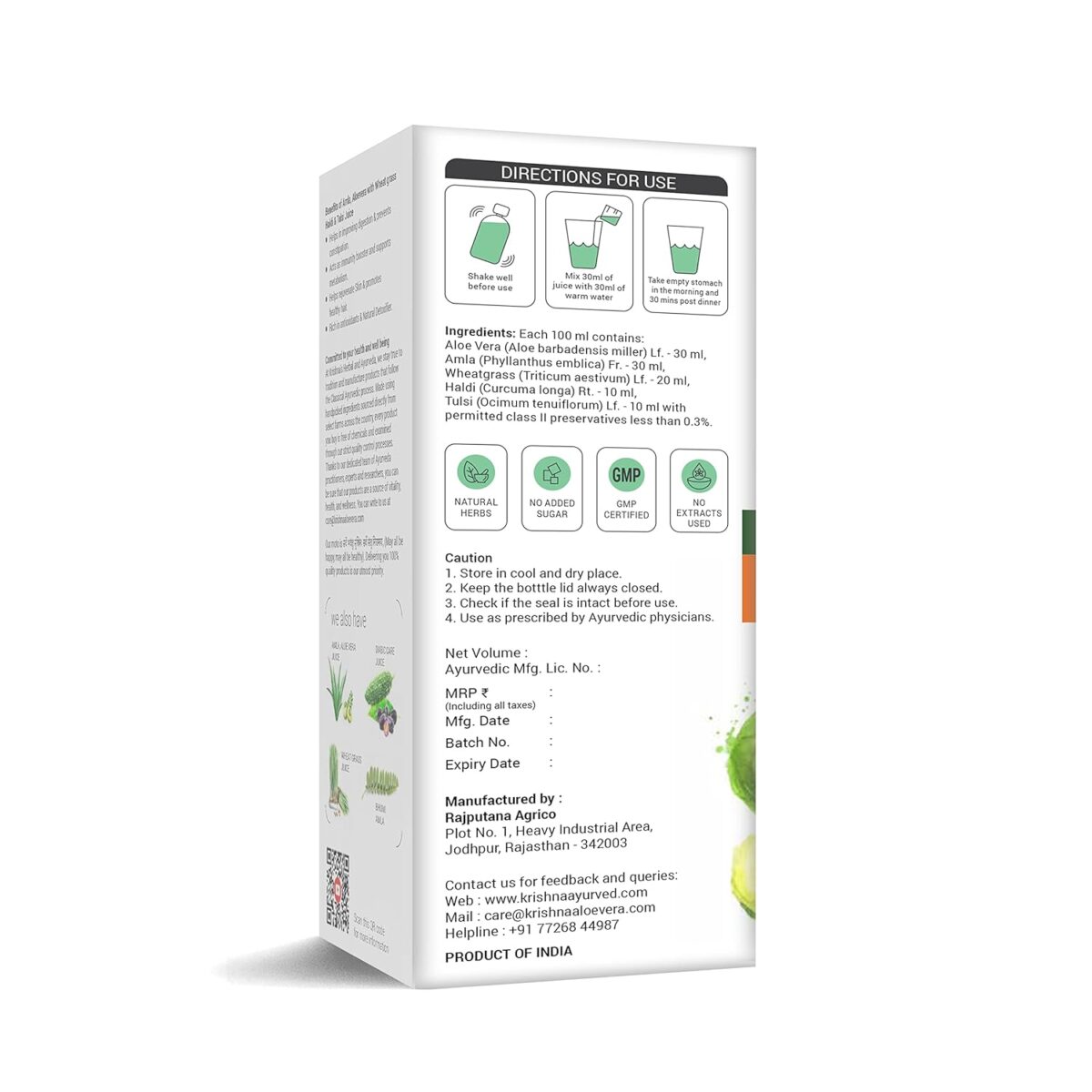 Krishna's Amla Aloe Vera Wheat-grass, Haldi & Tulsi Juice - (500 ml) For Constipation, Acidity And Indigestion - Image 9