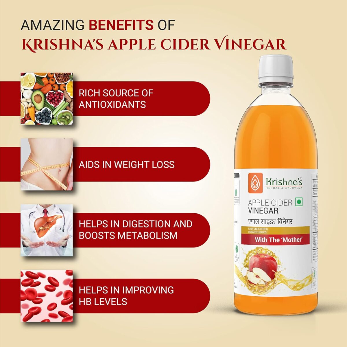 Krishna's Apple Cider Vinegar - (500 Ml) For Weight Loss, Digestion - Image 5